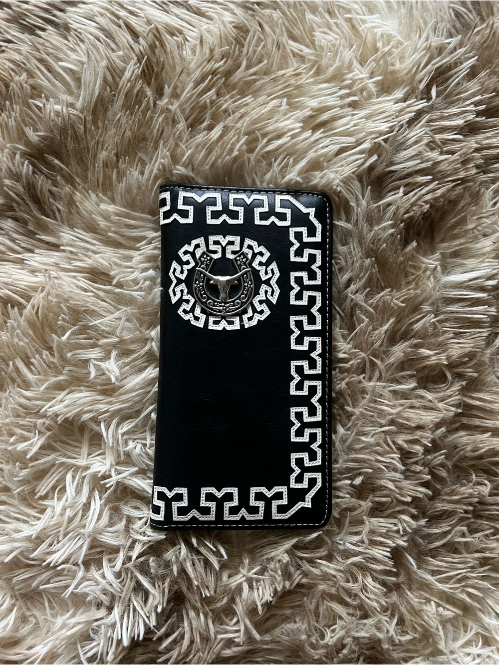 Black Embroidered Long Wallet